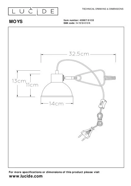 Lucide MOYS - Lampe à pince - 1xE27 - Vert - technique